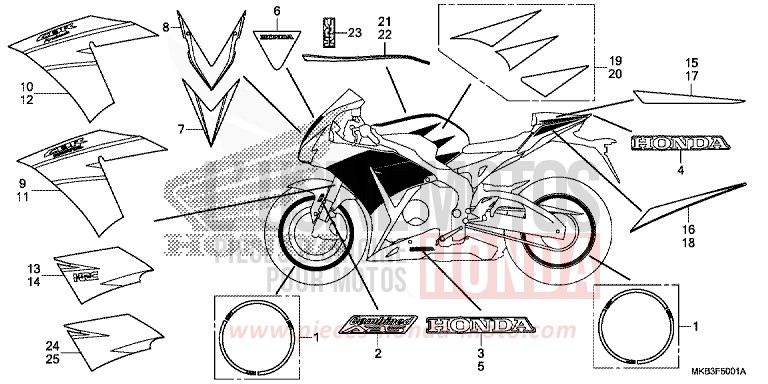RAYURE/MARQUE (2) de CBR1000RR SP SP1 SP2 ROSS WHITE (NH196K) 2015